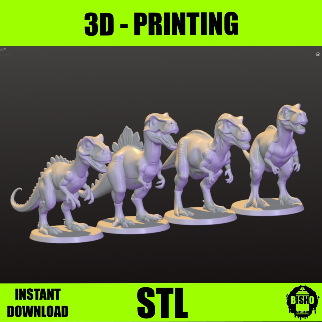 Image PACK 4 DINOSAURIOS para impresión 3D, Archivos digital en STL y OBJ ,animales prehistóricos