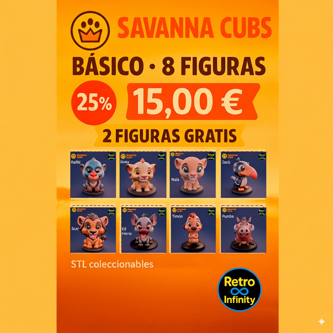 Image Pack Savanna Cubs (Básico) – 8 figuras 3D estilo Retro Infinity (90 mm) | vinyl collectible