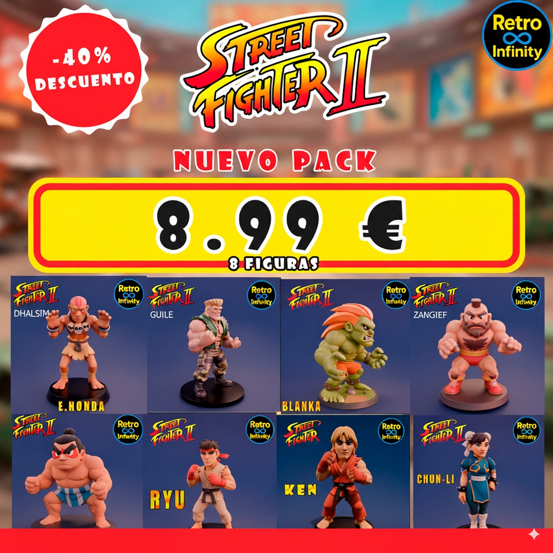 Image Pack Street Fighter II – Set 3D estilo Retro Infinity (90 mm) | vinyl collectible – 8 figuras con base