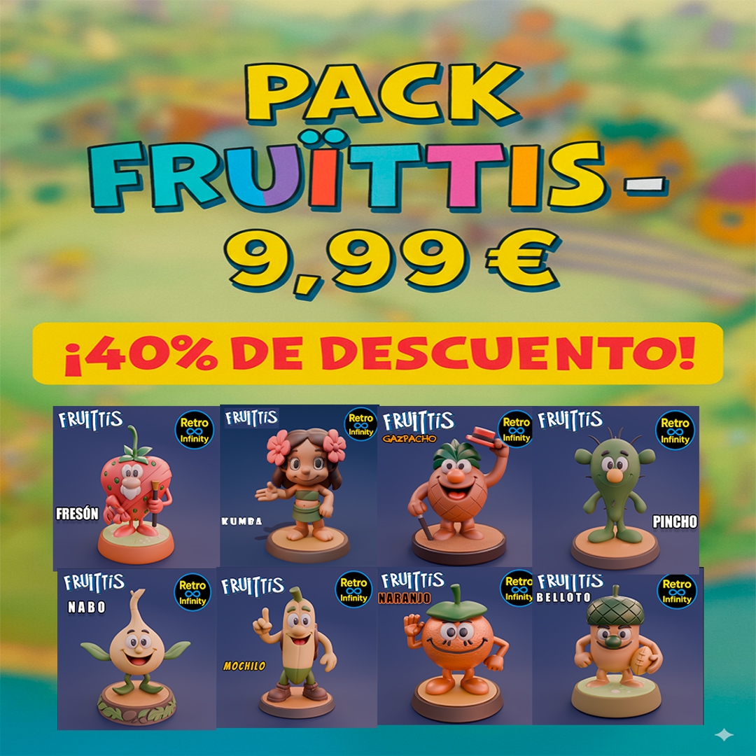 Image Pack Fruittis – Set coleccionable 3D estilo Retro Infinity (90 mm) | vinyl collectible – 8 figuras (STL único por figura)