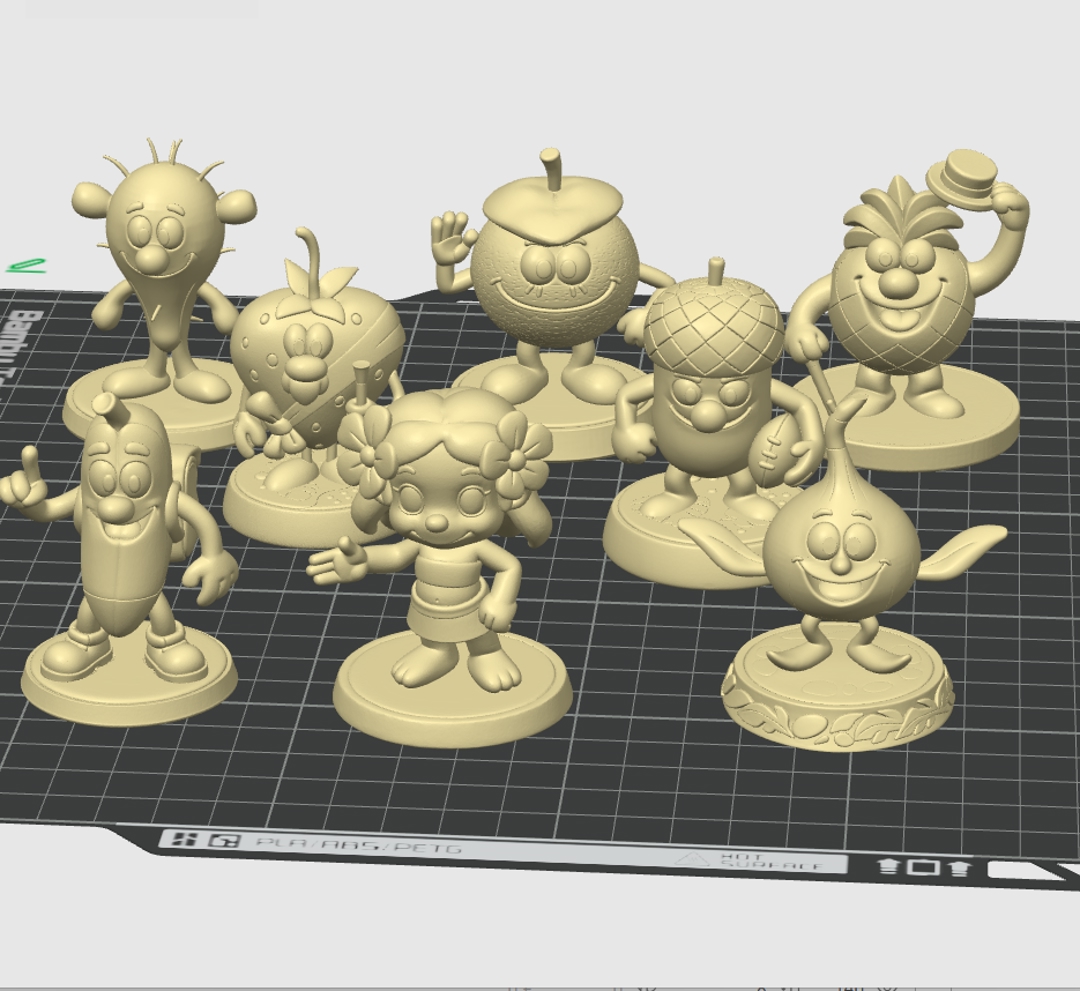 Image Pack Fruittis – Set coleccionable 3D estilo Retro Infinity (90 mm) | vinyl collectible – 8 figuras (STL único por figura)