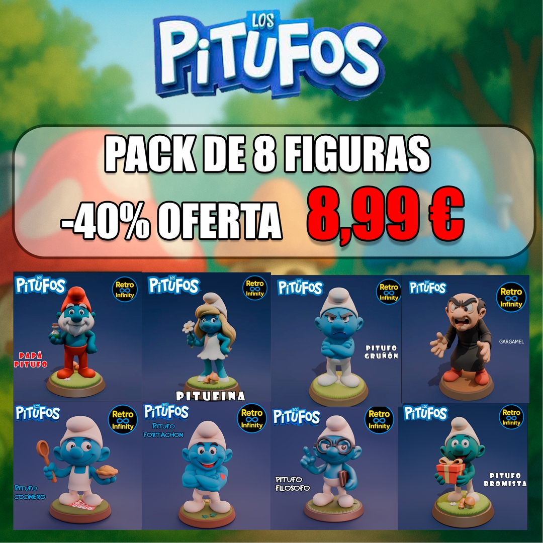 Image Pack Los Pitufos / The Smurfs – Set coleccionable 3D estilo Retro Infinity (90 mm) | vinyl collectible – 8 figuras