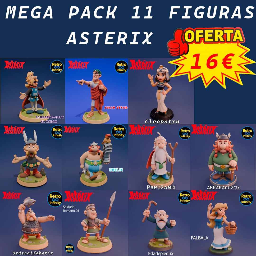 Image Mega Pack Astérix / Asterix – Set coleccionable 3D estilo Retro Infinity (90 mm) | vinyl collectible – 11 figuras con base