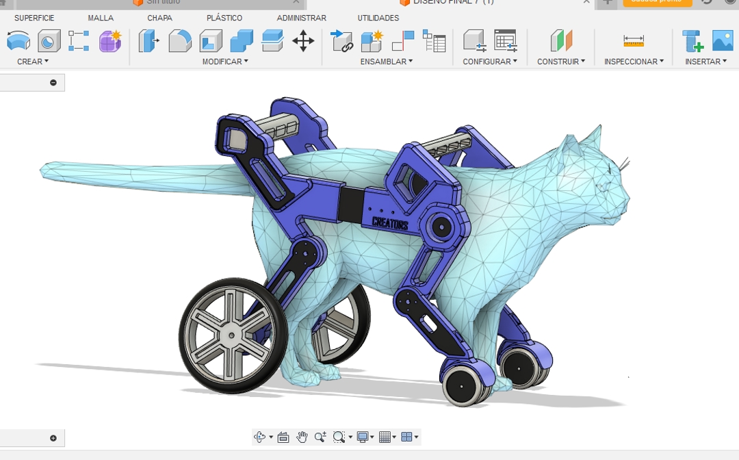 Image Silla de Ruedas Rehabilitadora 3D para Gatos y Perros Pequeños con Cuadriplejia