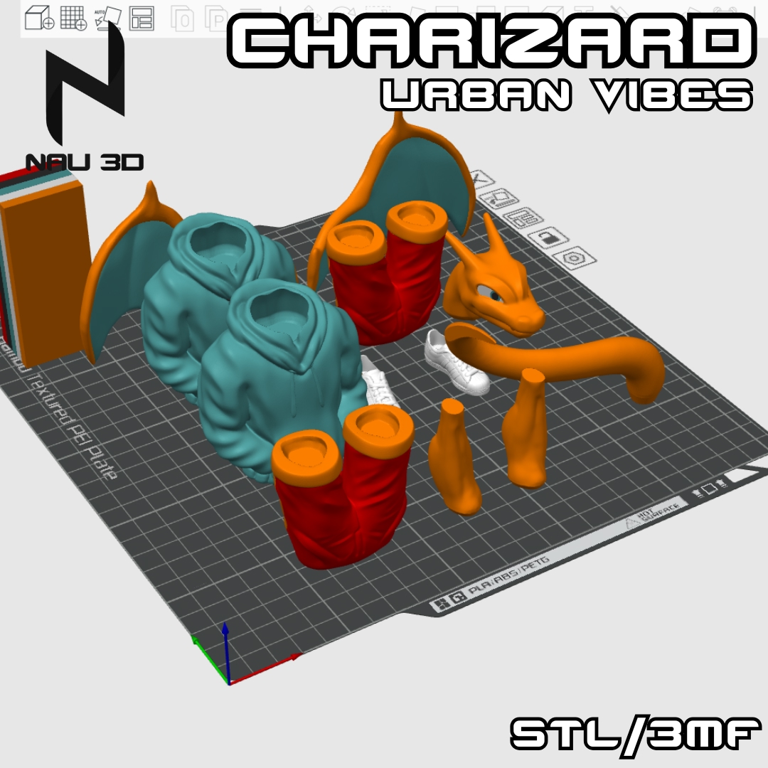 Image Charizard Urban Vibes Fan Art / 3MF Multicolor / Divide Parts