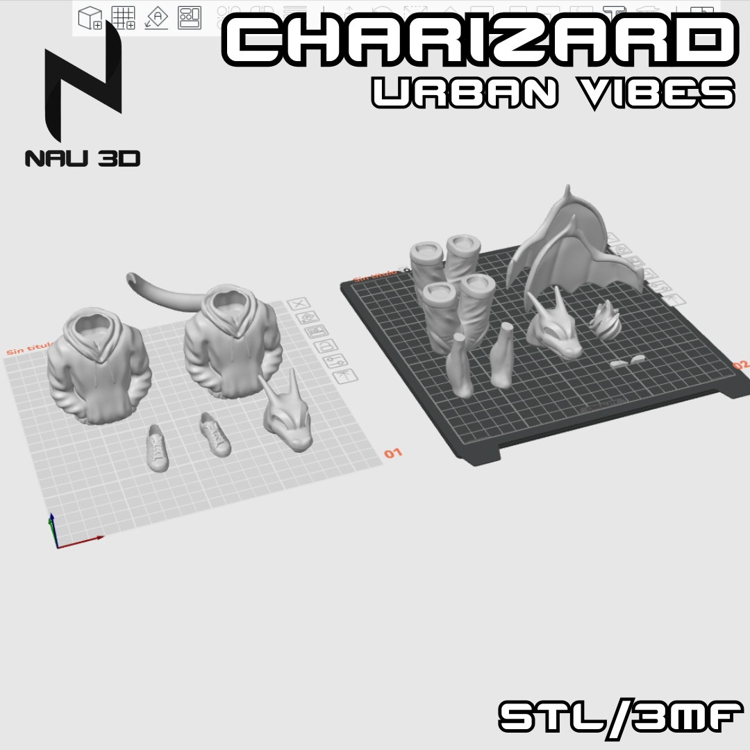 Image Charizard Urban Vibes Fan Art / 3MF Multicolor / Divide Parts