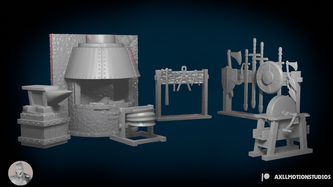 Image complete blacksmith shop for miniatures 33mm, pre-supported